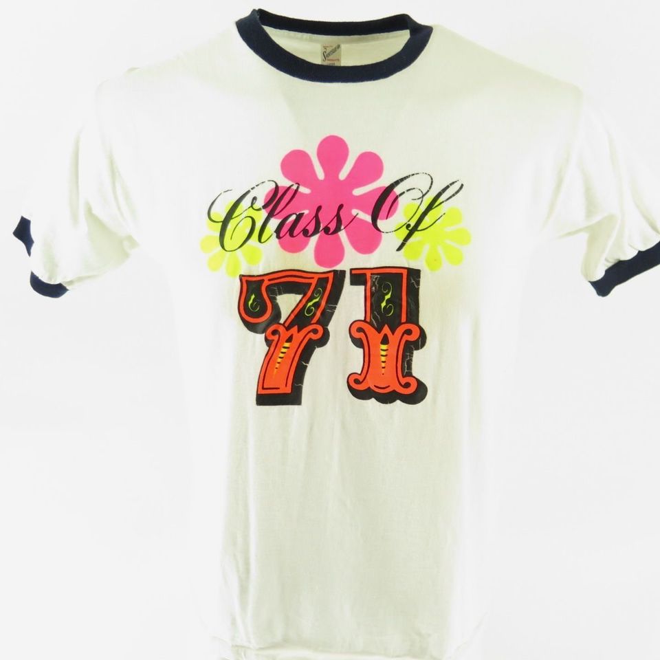 Vintage 70s Class of 71 Ringer Hippie T-shirt Mens L Deadstock Neon  Sportswear