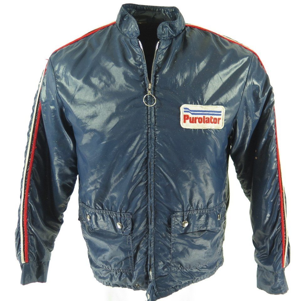 Vintage 70s Purolator Racing Team Jacket M Insulated Patches