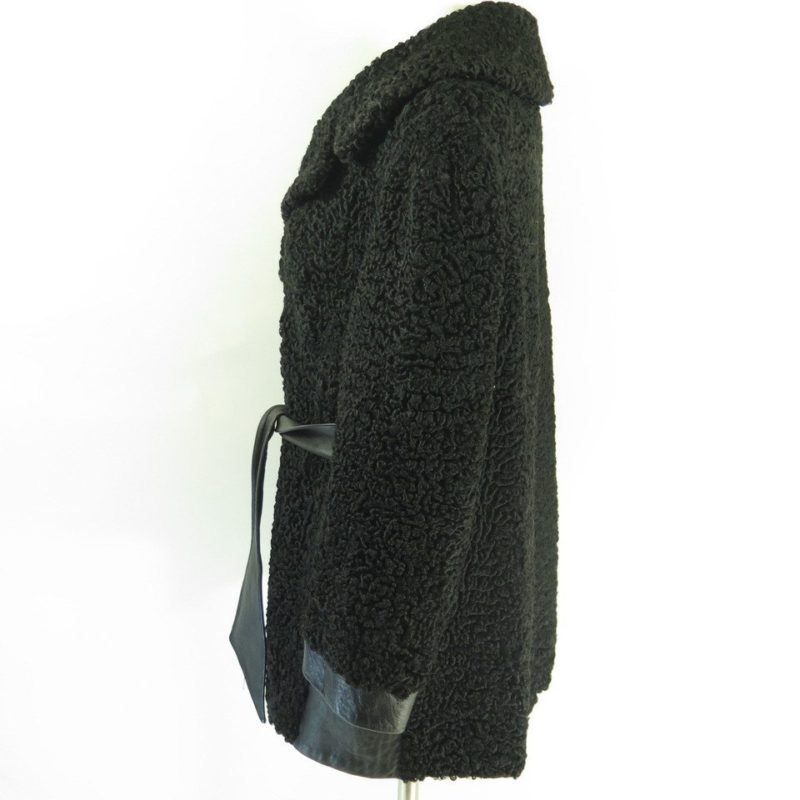 Vintage 70s Curly Lambskin Fur Coat Womens XL Black USA Sheepskin ...