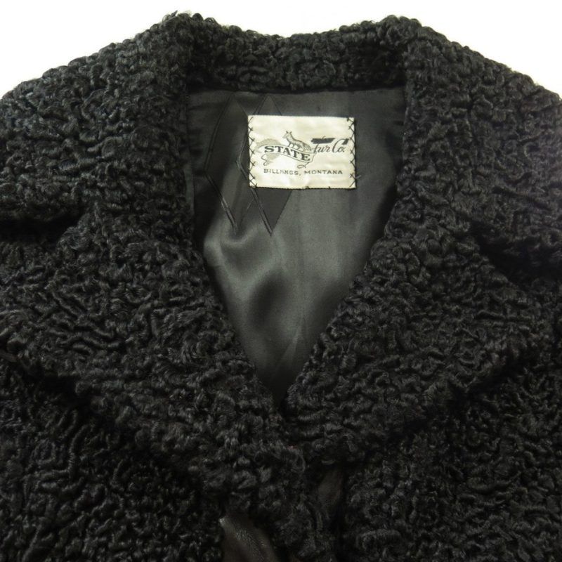 Vintage 70s Curly Lambskin Fur Coat Womens Xl Black Usa Sheepskin Leather Belted The Clothing 