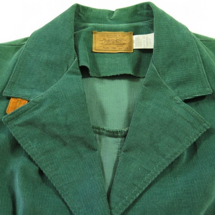 Vintage 70s Levis Corduroy Blazer Jacket Womens 15 - 16 Cotton Green White  Tab | The Clothing Vault
