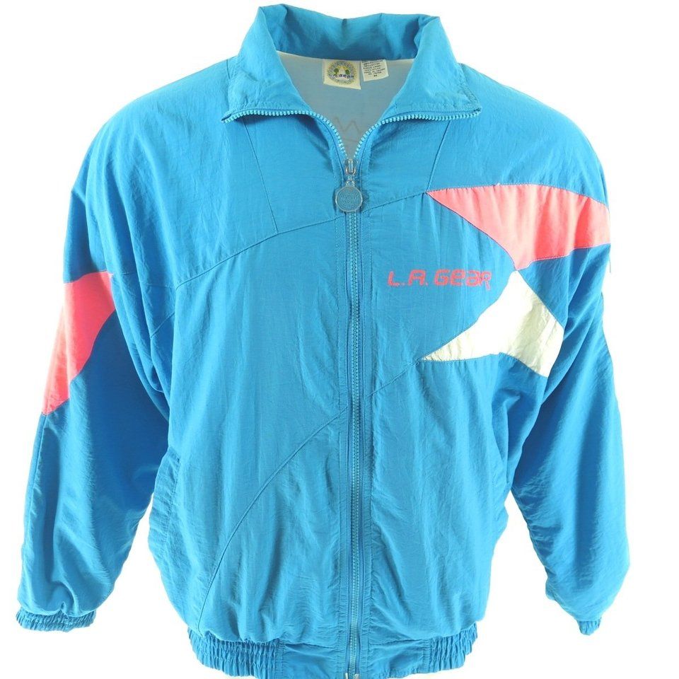 Vintage 90s LA Gear Track Jacket Mens M Print Blue Neon Nylon Break ...