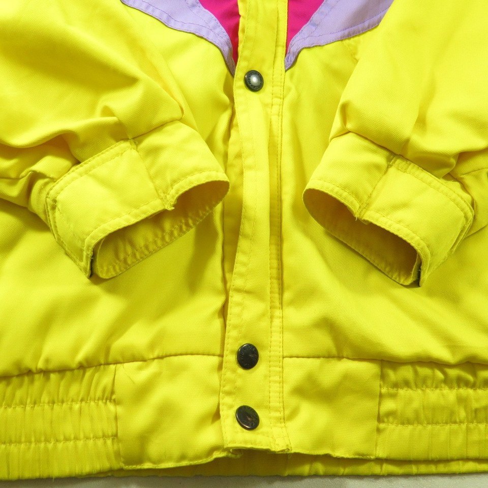 Vintage 80s Nevica Ski Jacket Mens 40 Puffy Hooded Patches Yellow Snowboard