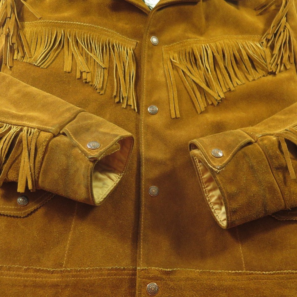 Vintage 80s James Dean Schott Leather Jacket Mens 46 Suede Fringed ...