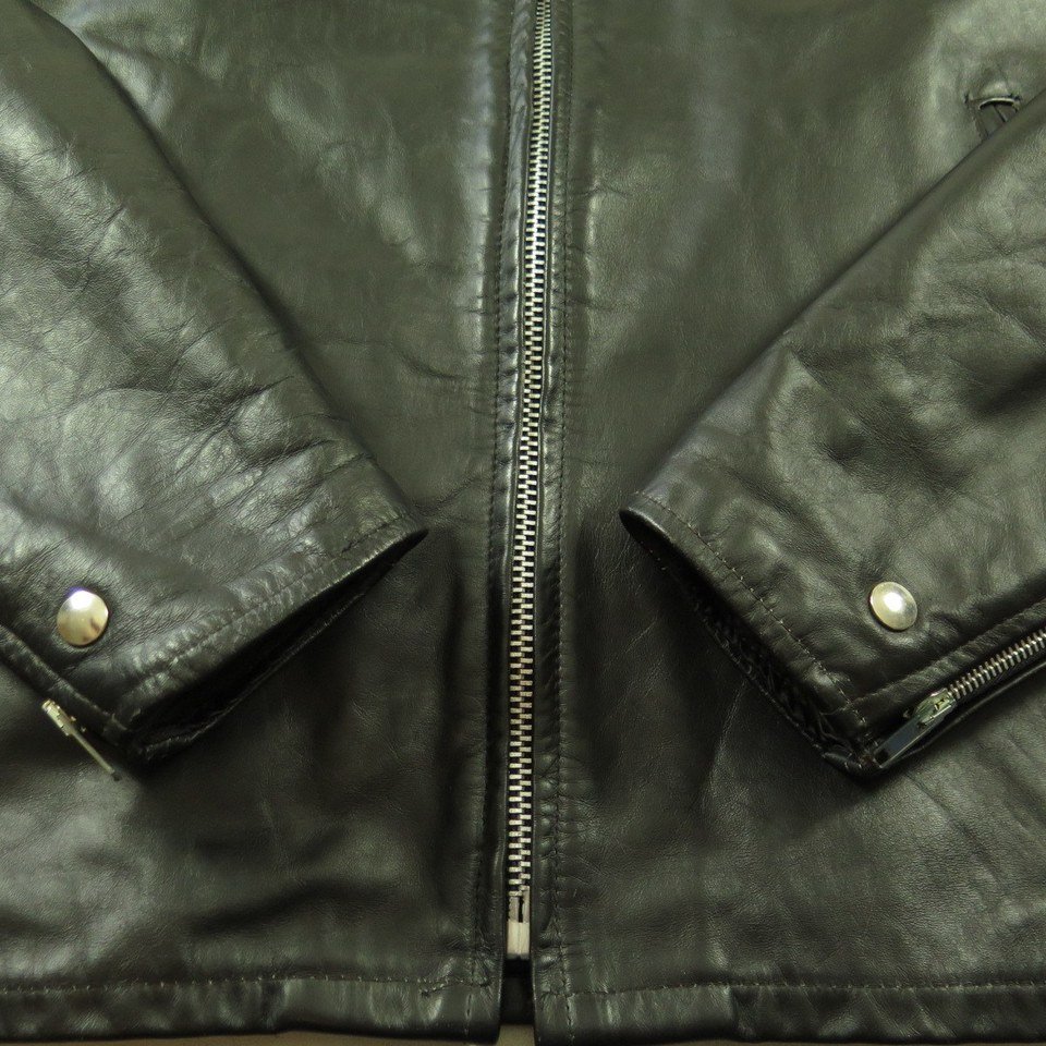 Vintage 60s Fidelity Leather Motorcycle Jacket Mens 46 Long Black Biker ...