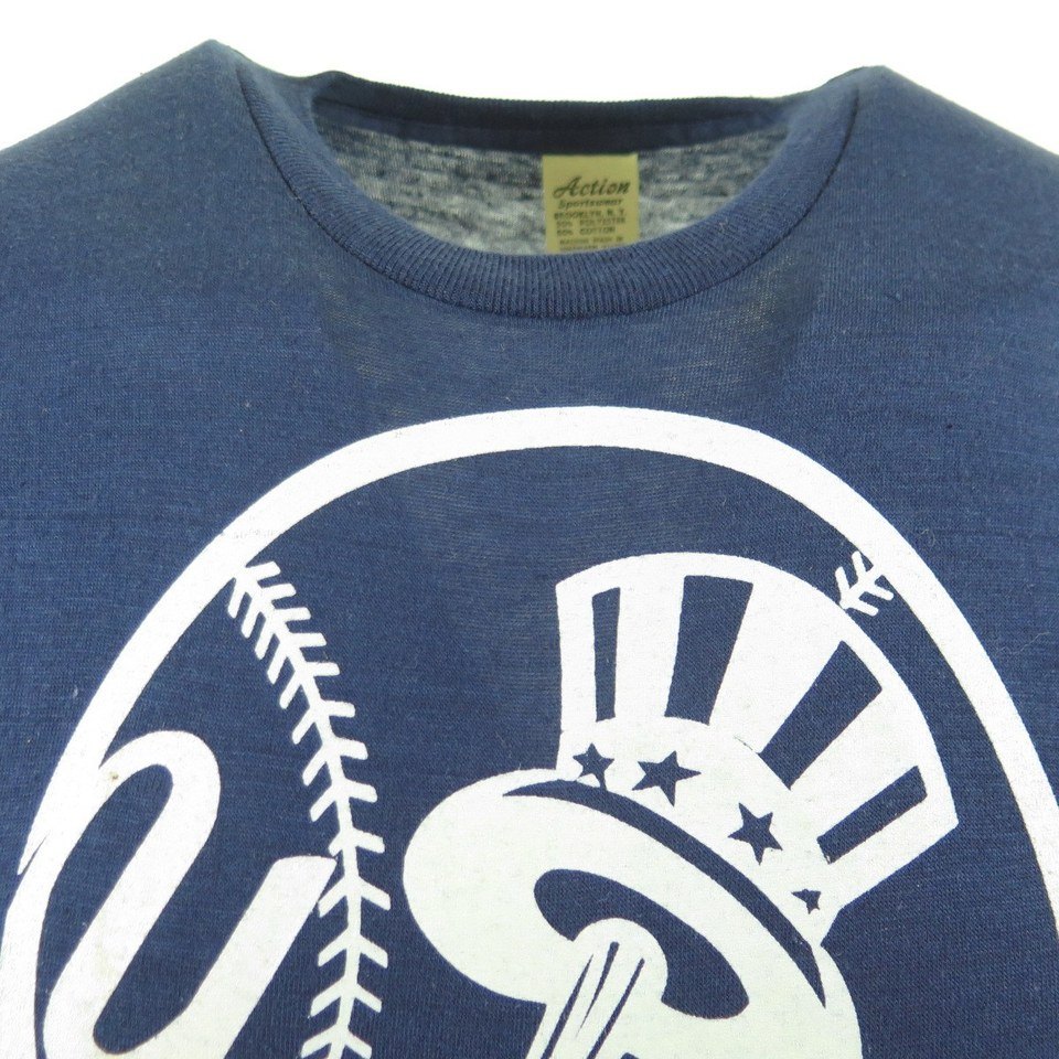 80s New York Yankees Stripe Logo Sleeves MLB NYC t-shirt Medium