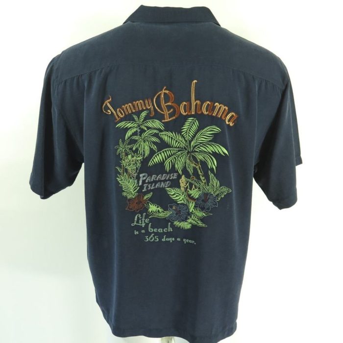Tommy Bahama Shirt Mens L Hawaiian Silk Cafe Paradise Embroidered