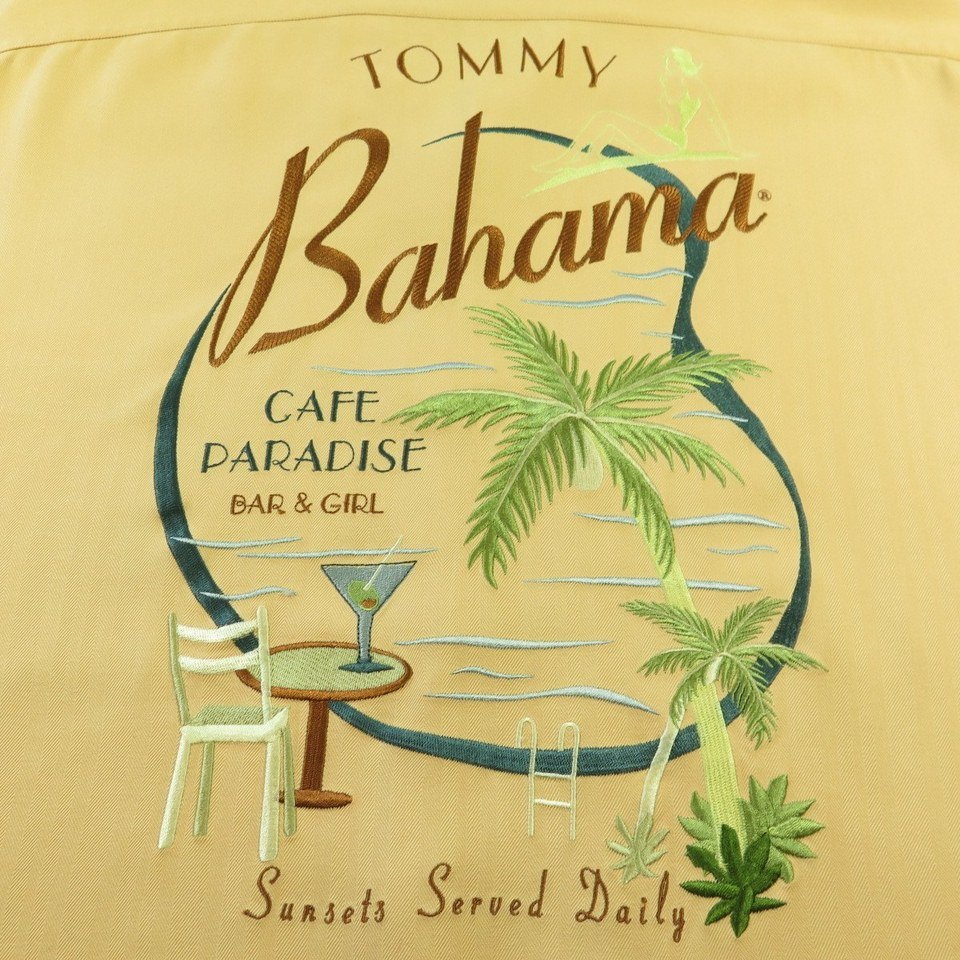 Tommy Bahama Shirt Mens L Hawaiian Silk Cafe Paradise Embroidered