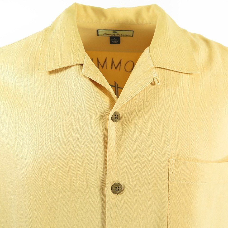 Tommy Bahama Hawaiian Shirt Mens M Medium Yellow Button Up Silk Blend  Collared