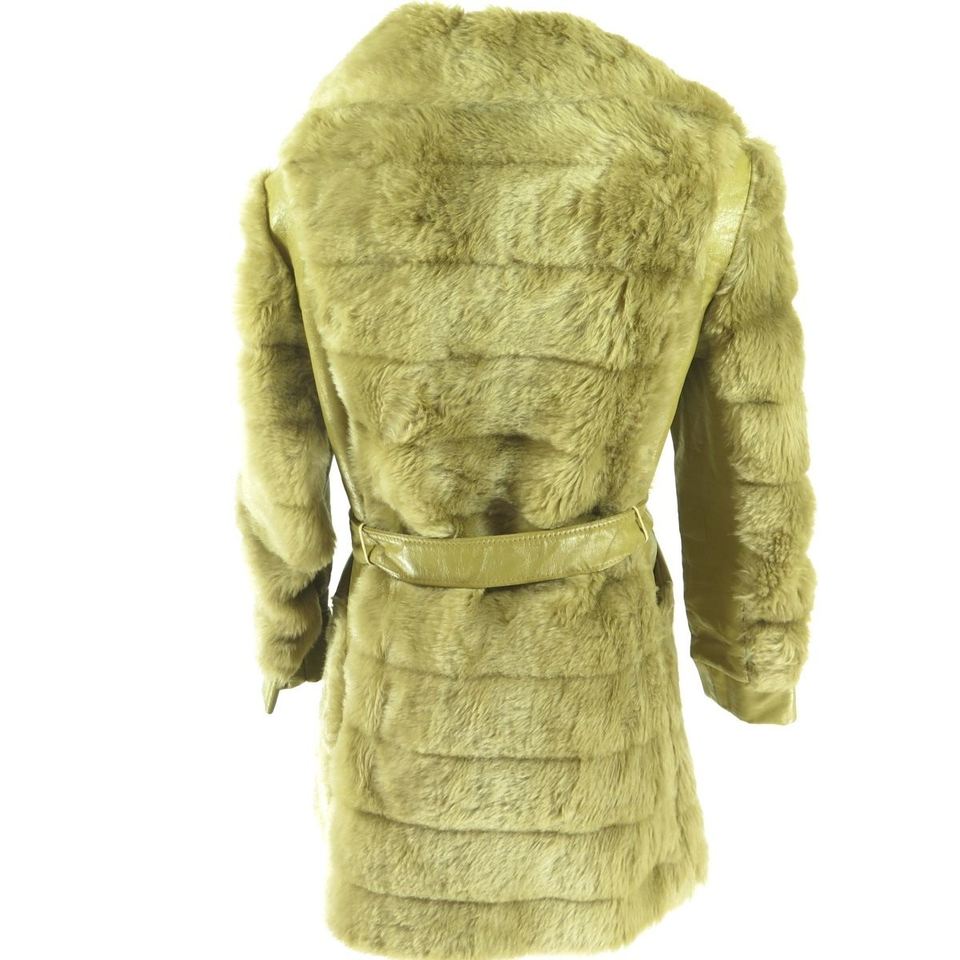 Vintage 70s Faux Fur Leather Coat Womens 8 or Medium Deadstock