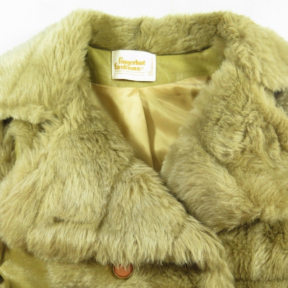 Vintage 70s Faux Fur Leather Coat Womens 8 or Medium