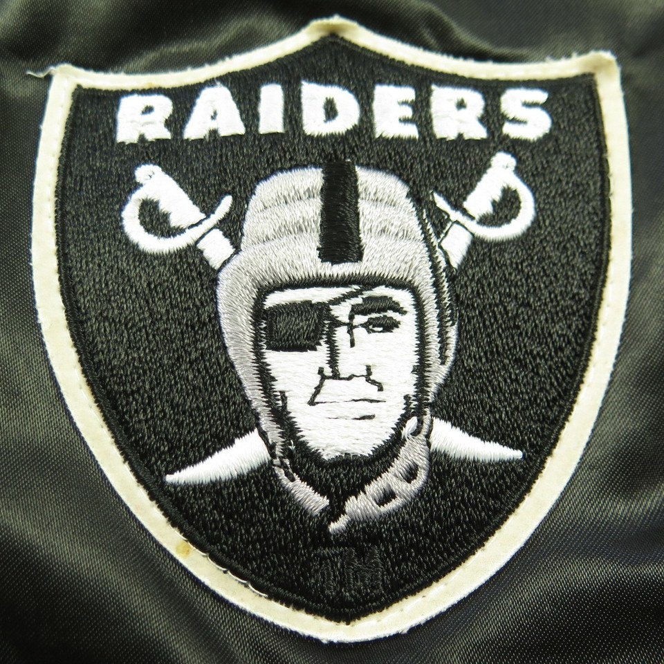 Vintage 80s Oakland Raiders Jacket Mens L Satin Locker Line Patches NFL ...