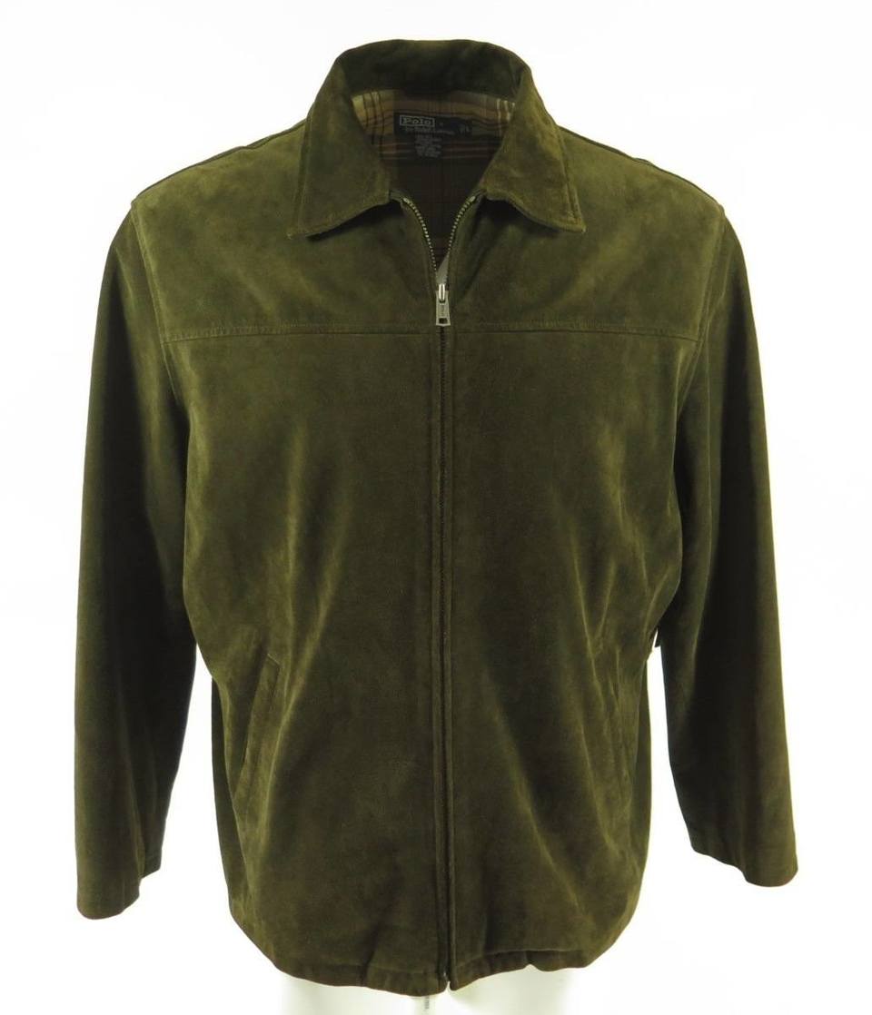 Polo Ralph Lauren Suede Jacket Mens XL Green Leather Fully Lined