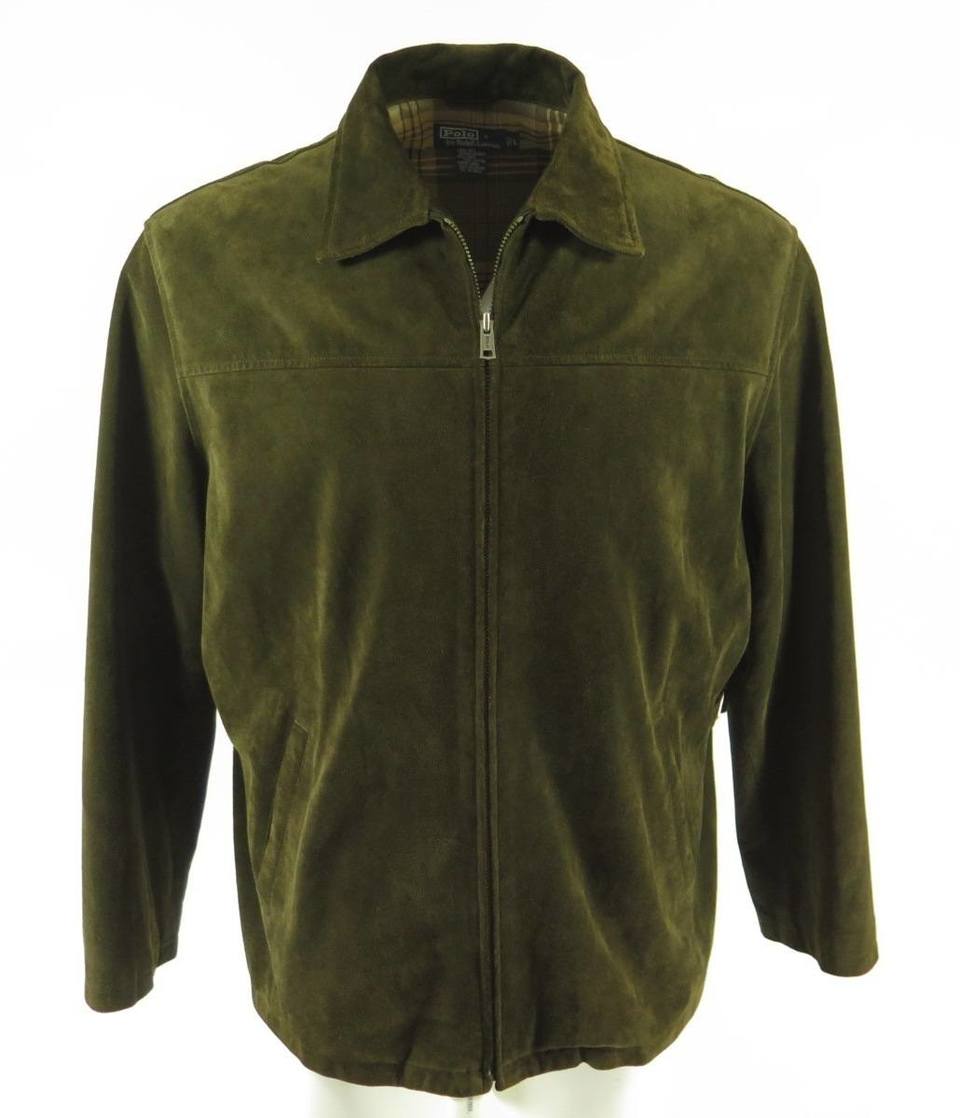 Polo Ralph Lauren Suede Jacket Mens XL Green Leather Fully Lined Waist  Straps