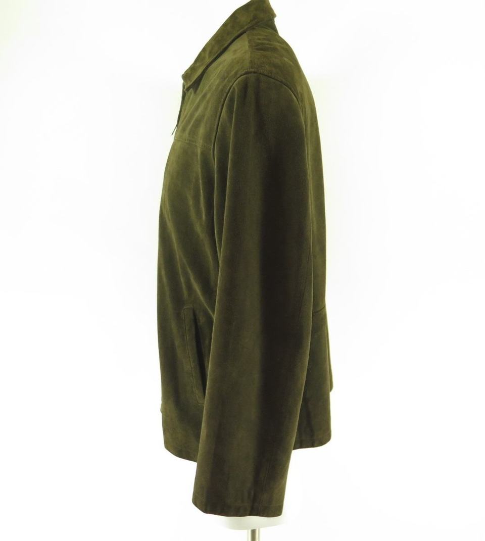 Polo Ralph Lauren Suede Jacket Mens XL Green Leather Fully Lined Waist ...