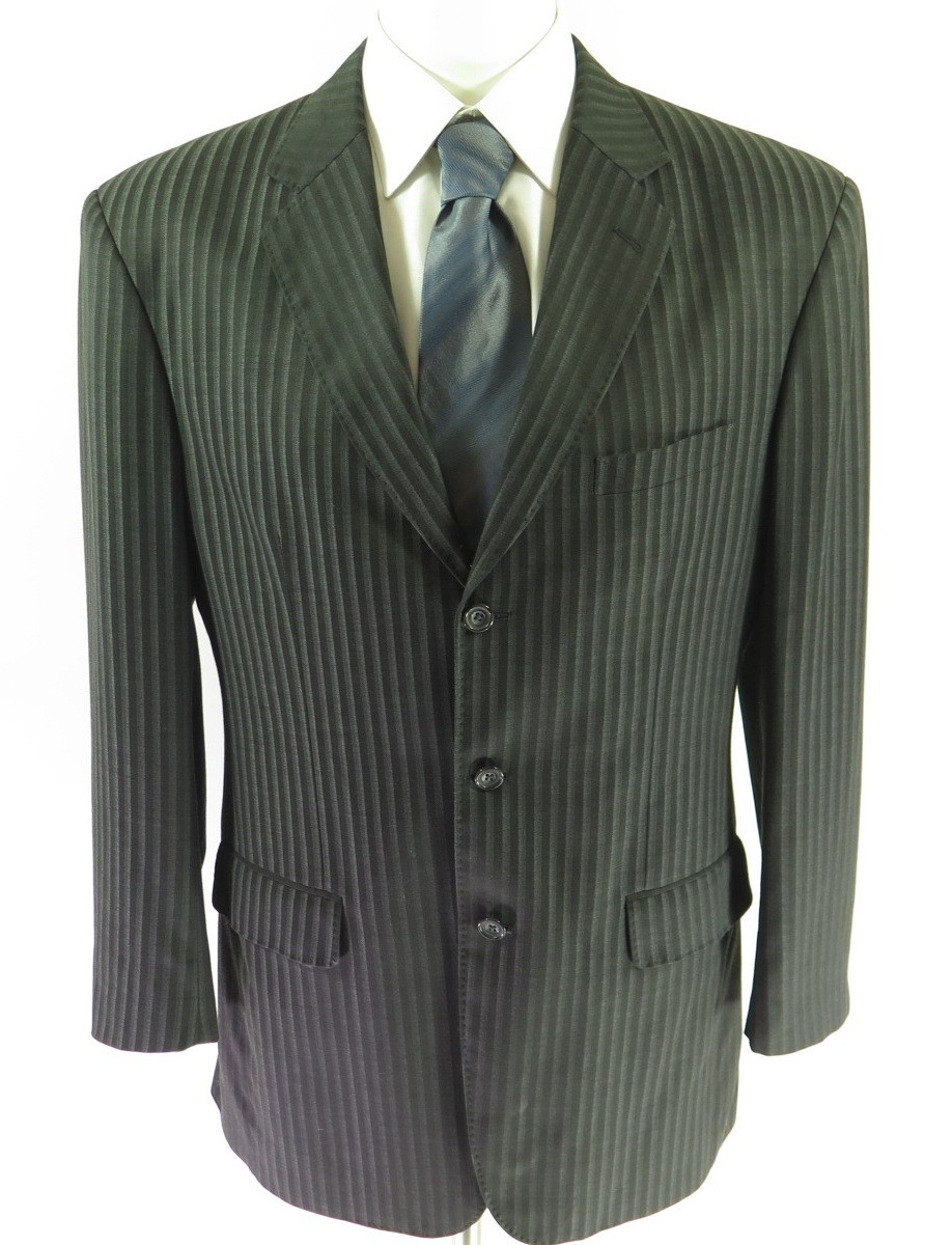 Bespoke Striped Wool Jacket Suit Mens 42 R Pants 36x29 Paisley Black ...