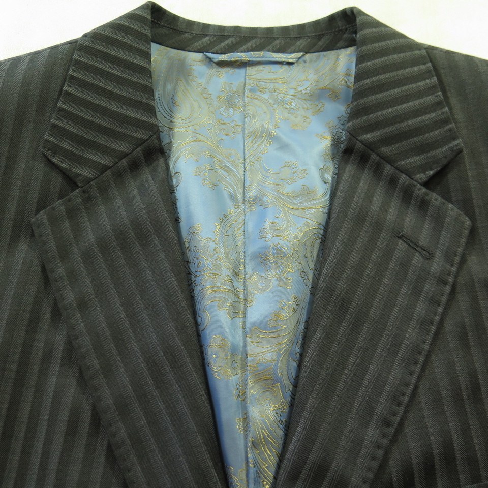 Bespoke Striped Wool Jacket Suit Mens 42 R Pants 36x29 Paisley Black ...