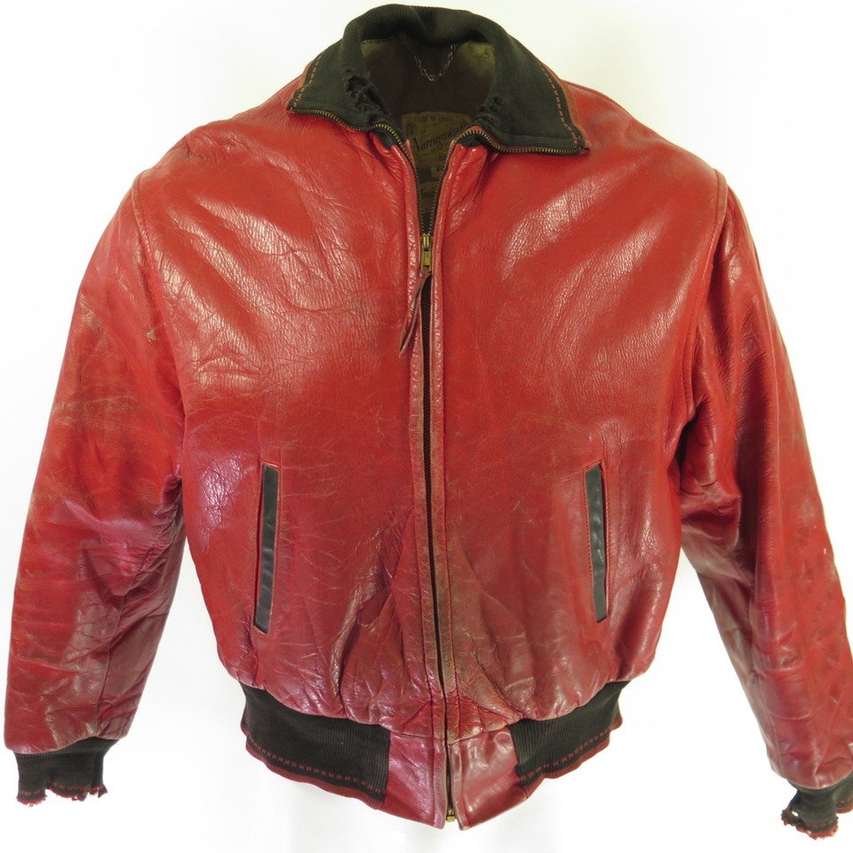 Vintage 40s Steerhide Leather Jacket Mens 44 Narragansett Two Tone Red  Quilted