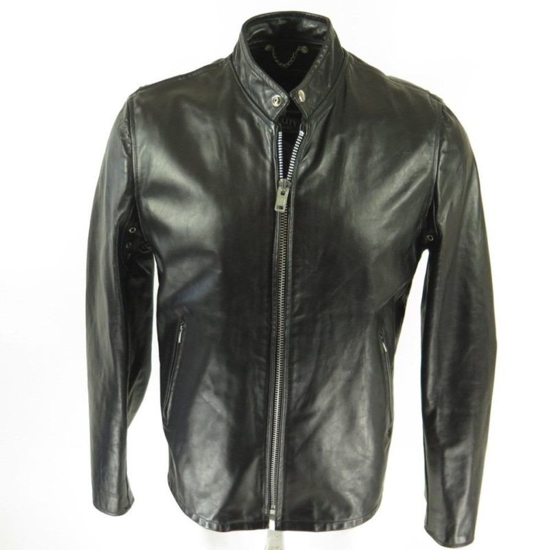 Vintage 60s Leather Jacket Mens 42 Long Motorcycle Biker Black Fidelity ...