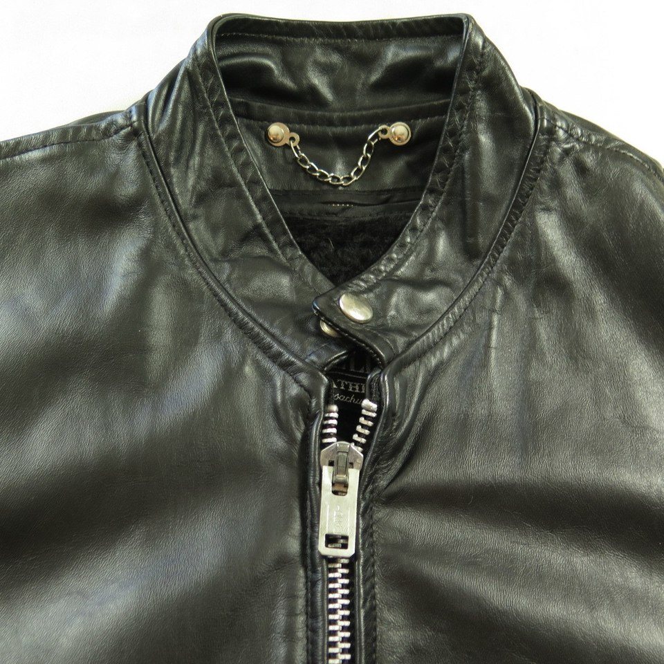 Vintage 60s Leather Jacket Mens 42 Long Motorcycle Biker Black Fidelity ...