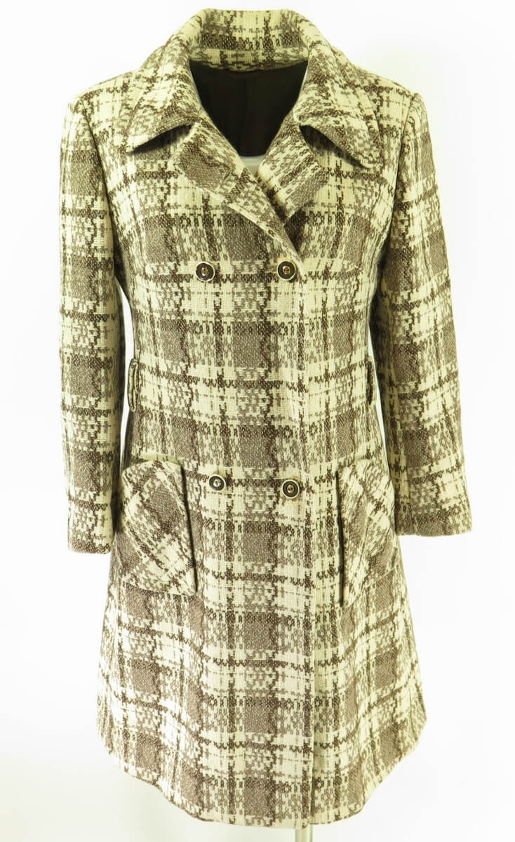 Vintage 60s Tweed Overcoat Womens M Plaid Wool Double Breasted | The ...
