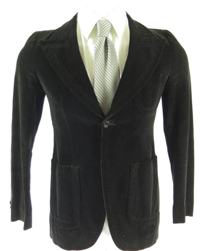 Vintage 70s Black Corduroy Suit Jacket 34 Pants 28x30 Super Peak Lapel ...