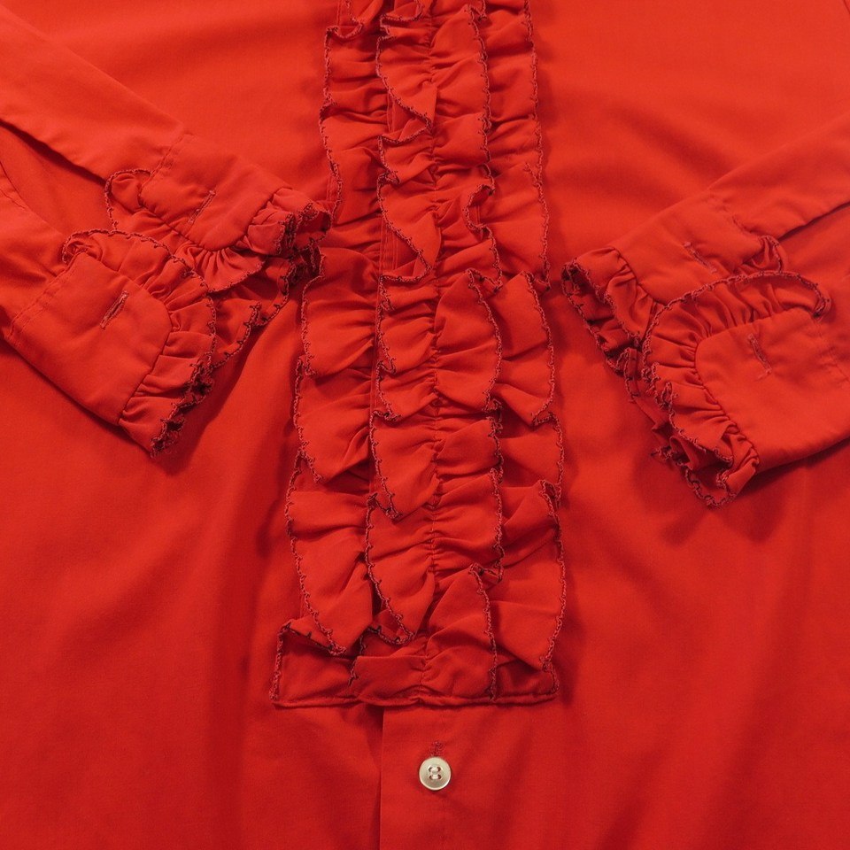Vintage 70s Ruffle Tuxedo Shirt Mens 15-M Red Delton Formal Dress