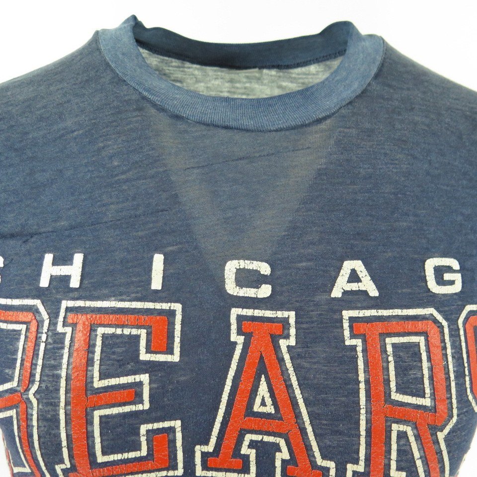 Vintage 80s Chicago Bears T-shirt Mens M Super Thin NFL Football Blue