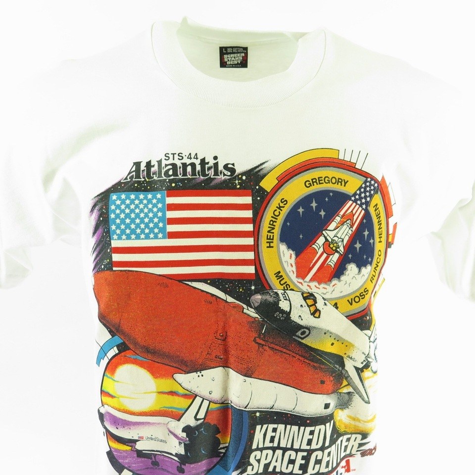 Vintage 80s Atlantis Space Shuttle T-Shirt L Deadstock Kennedy