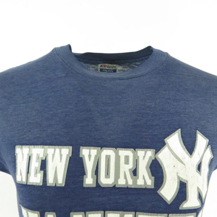 Vintage New York Yankees T Shirt Cotton Blue Hanes XL USA