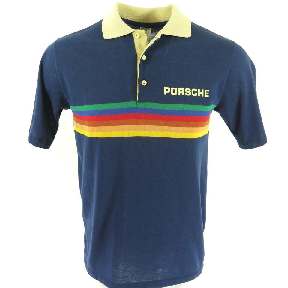 Vintage 80s Porsche Polo Shirt Mens L Collegiate Pacific Rainbow Board ...