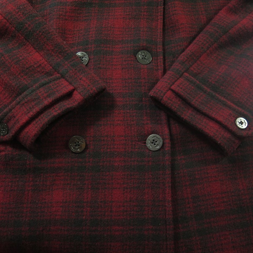 Eddie Bauer Pea Coat Womens XL Peacoat Shadow Plaid Wool Red Black ...