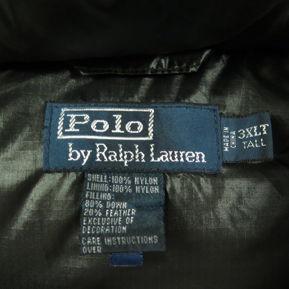 Polo Ralph Lauren Down Puffy Vest 3XL Tall New Wet Look Detachable Hood ...