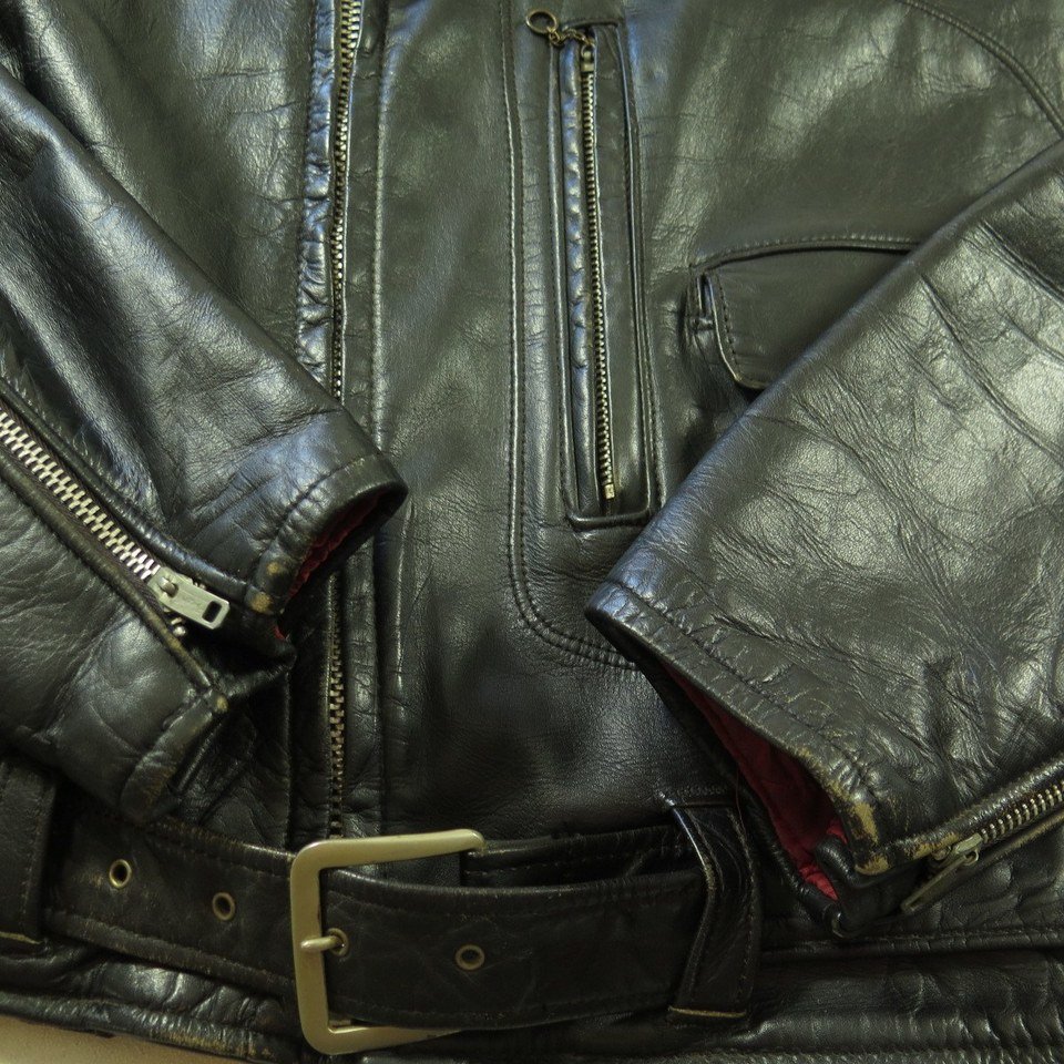 Vintage 50s Grease Biker Black Leather Jacket Large Oakbrook Quilted ...