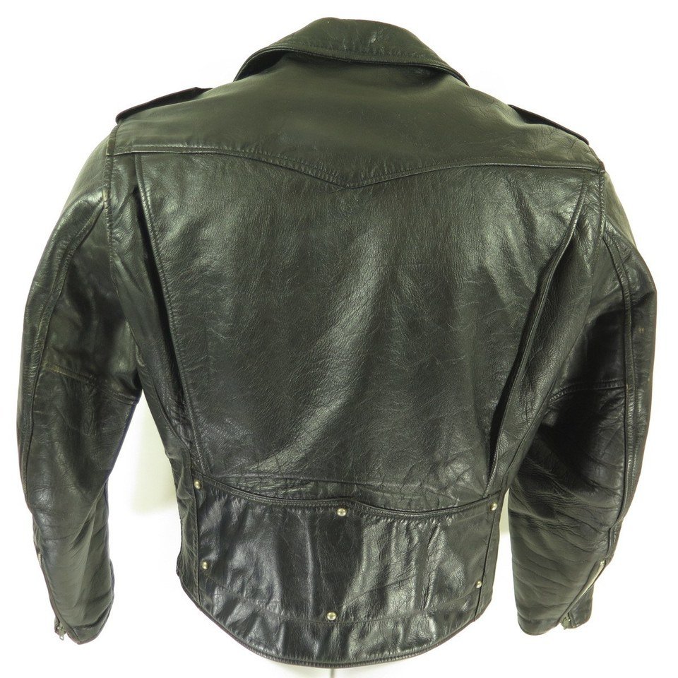 Vintage 50s Grease Biker Black Leather Jacket Large Oakbrook