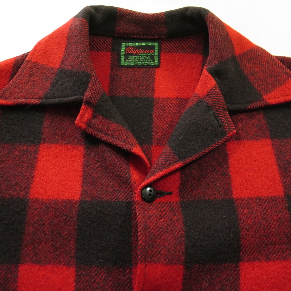 Vintage 50s Chippewa Jacket Mens M Red Black Buffalo Plaid Wool Bakelite  Button | The Clothing Vault