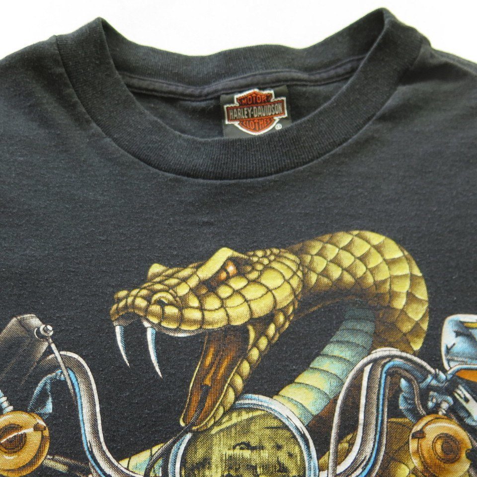 Vintage 80s 3D Emblem Harley Davidson T-shirt L Rattlesnake