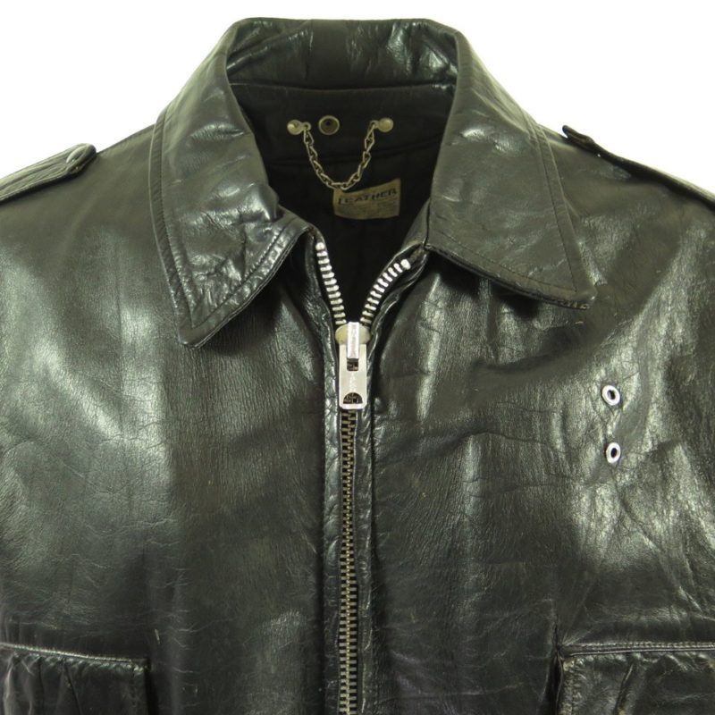 Vintage 60s Black Leather Police Jacket 50 R or XXL Motorcycle Biker ...