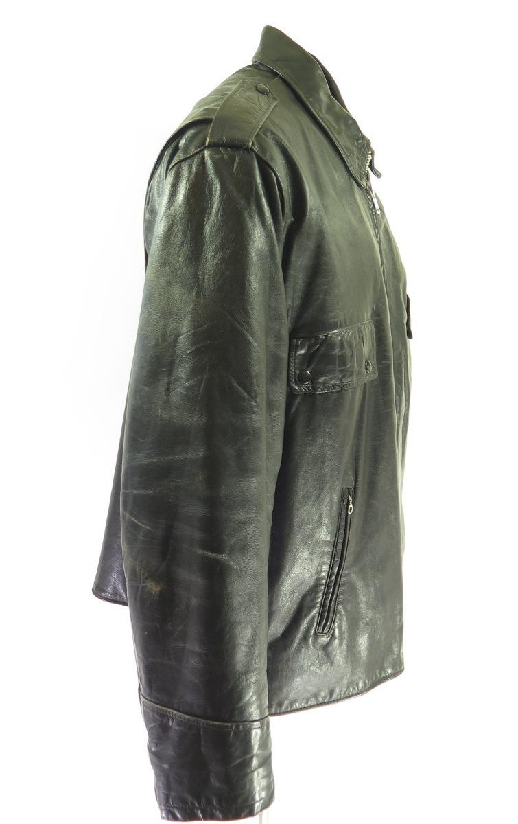 Vintage 60s Black Leather Police Jacket 50 R or XXL Vintage 60s Black Leather Police Jacket 50 R or XXL
