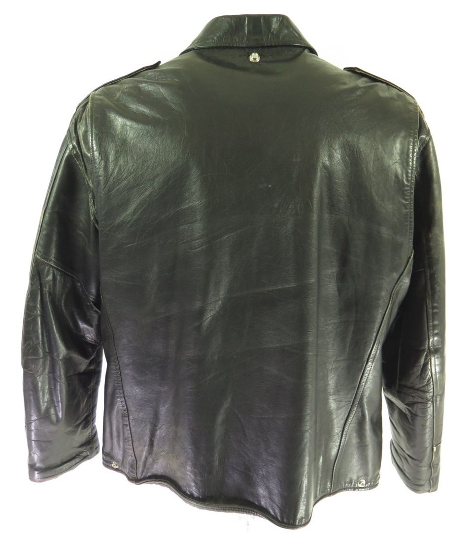 Vintage 60s Black Leather Police Jacket 50 R or XXL Motorcycle Biker ...