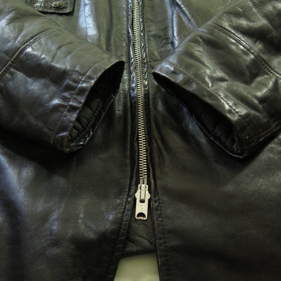 Vintage 60s Black Leather Police Jacket 50 R or XXL Motorcycle Biker ...