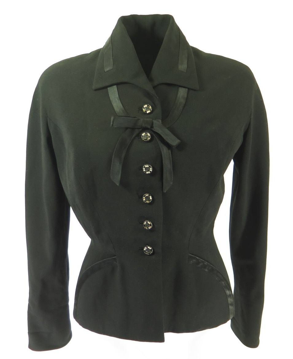 Vintage 50s Gabardine Jacket Womens M Laced Black Rockabilly | The ...