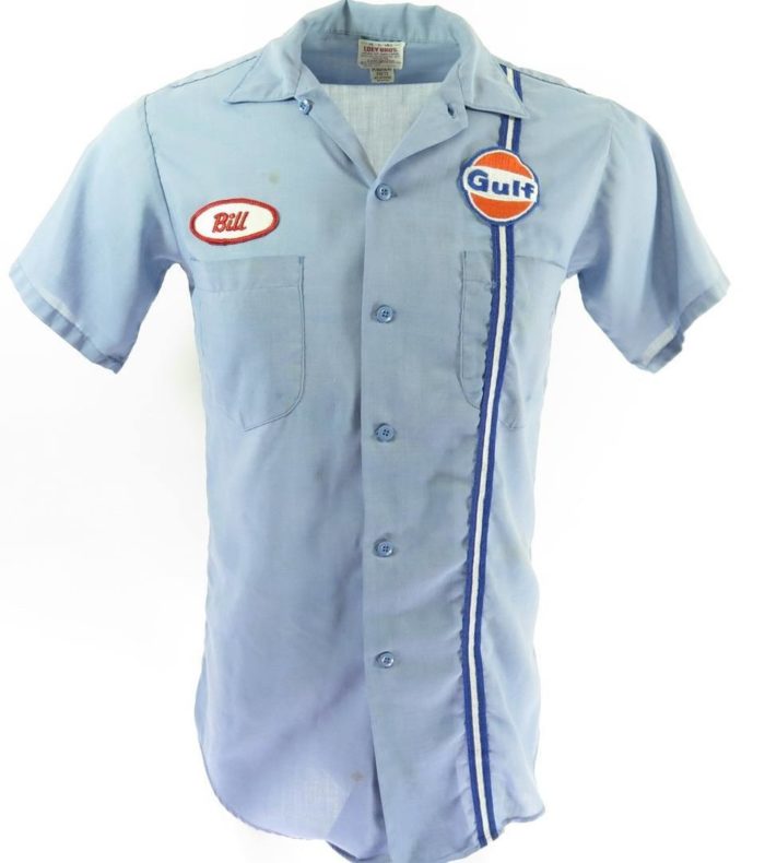 Leed Zelden Auto Vintage 50s Gas Station Sanforized Shirt S Stripe Gulf Loev Bros Work Chore  USA | The Clothing Vault