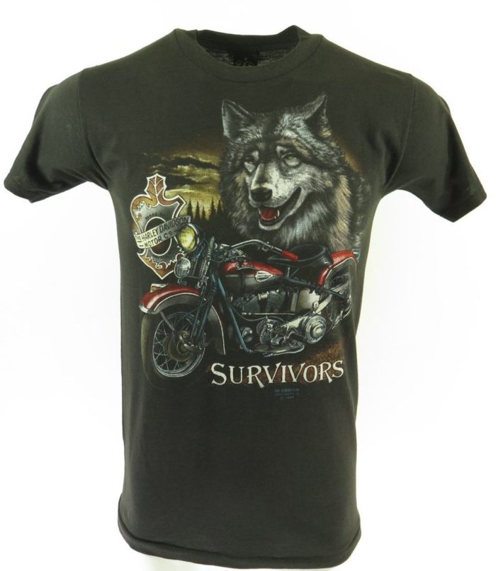 Vintage 80s 3D Emblem T-Shirt Mens M Harley Davidson Wolf Survivor