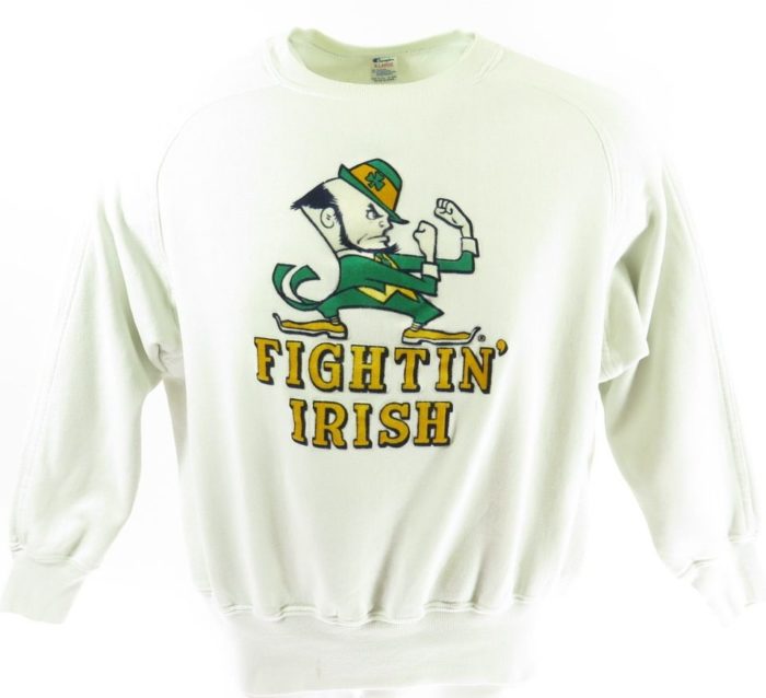 Vintage 80s Irish Notre Dame Fighting Sweatshirt Black Green Colour Irish Ncaa Crewneck Jumper Large Size Irish Shirt