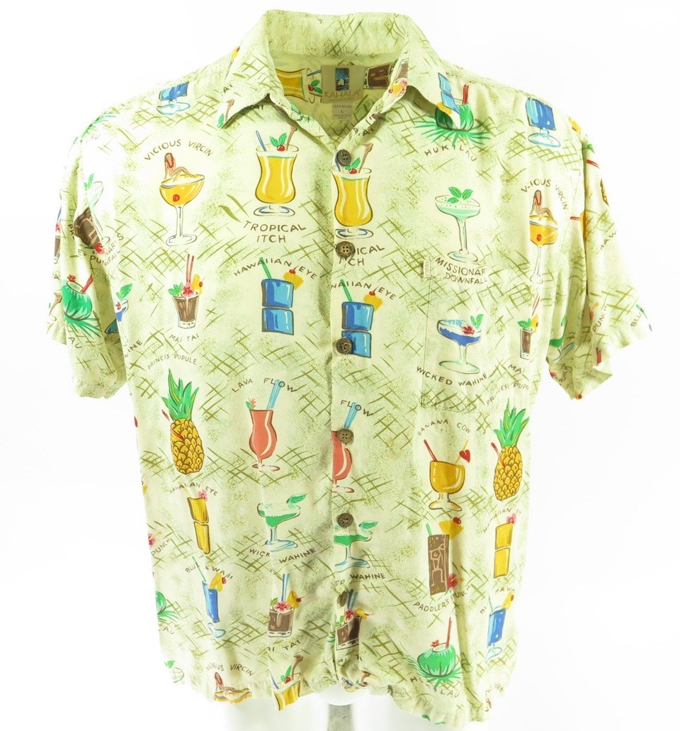 Kahala Hawaiian Mixed Drinks Shirt Mens L Hawaii Pina Colada Margarita