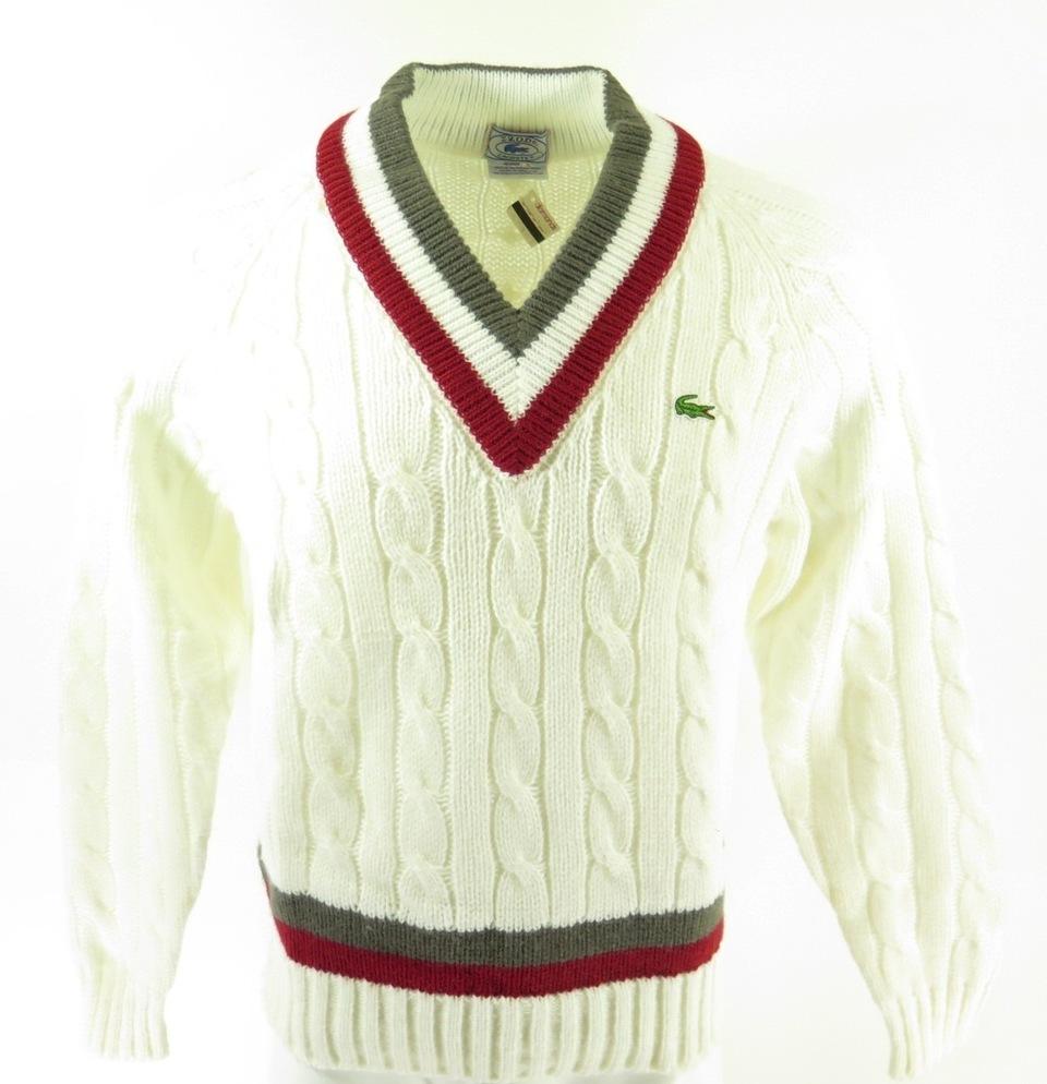 Vintage 80s Lacoste Tennis Sweater Mens L Deadstock Stripes Cable Knit ...