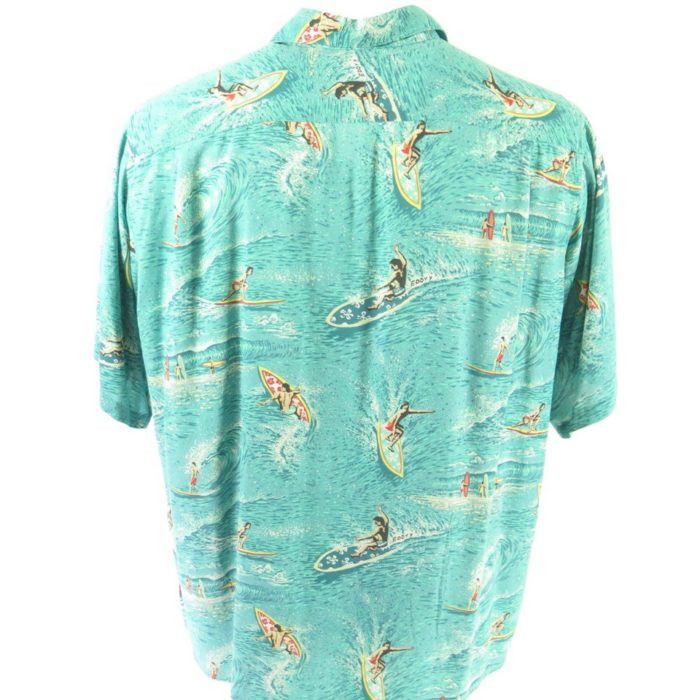 Vintage 90s Reyn Spooner Shirt Mens XL Hawaiian Surf Print Art of Eddy Blue