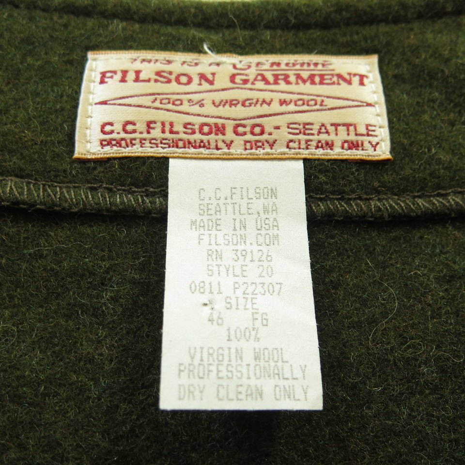 CC Filson Mackinaw Wool Vest Mens 46 New Virgin Wool Green Hunting ...