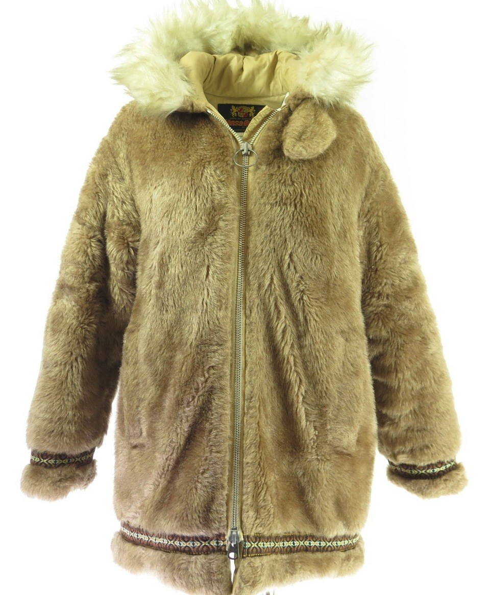 Vintage 60s Mukluk Parka Coat Mens L Goose Down Faux Fur Double Zip ...